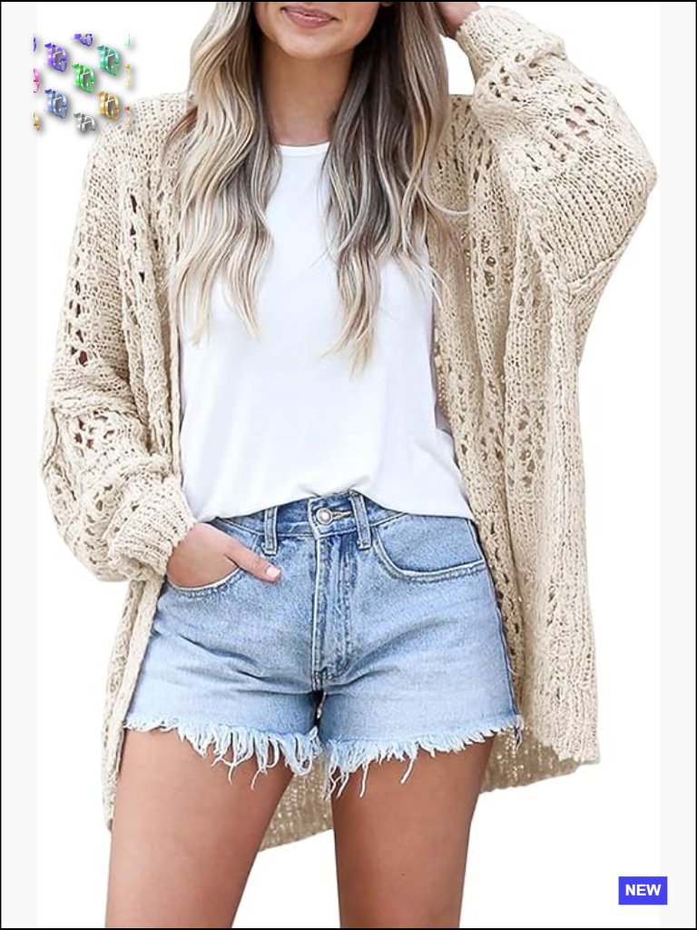 Oversized Crochet Cardigan Kimono Boho Long Sleeve Open Front Lightweight Knit
